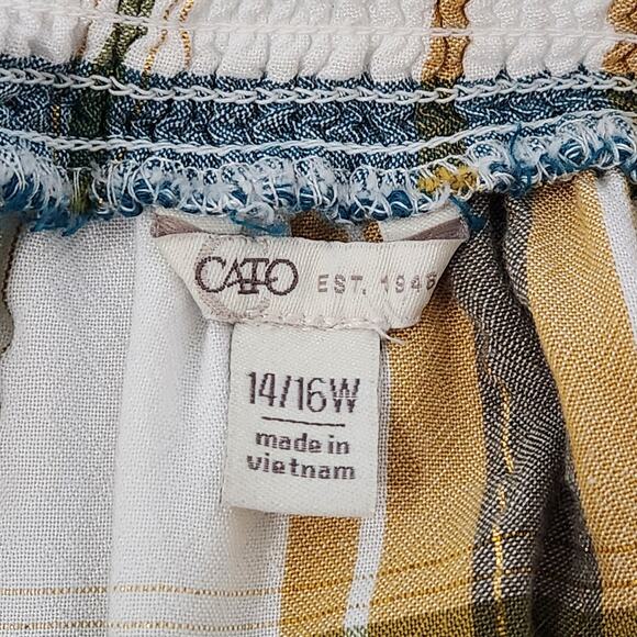 Cato White Green Gold Plaid V Neck Top 14W 16W Plus Lightweight 3/4 Sleeves - Picture 5 of 6